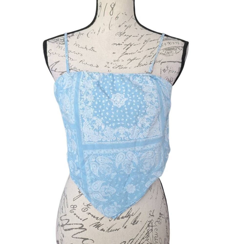 Wild Fable Women's Size Medium Blue White Bandana Hankerchief Cami Tie Back Top